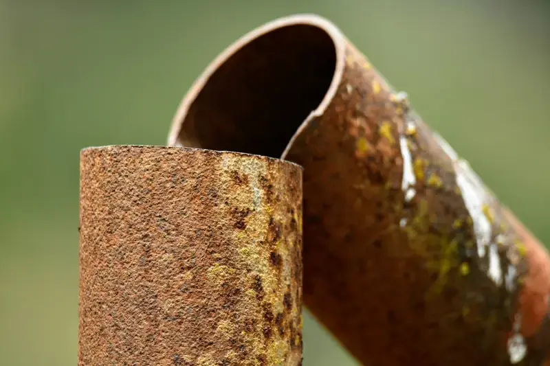 Rusted pipe split open along its length
